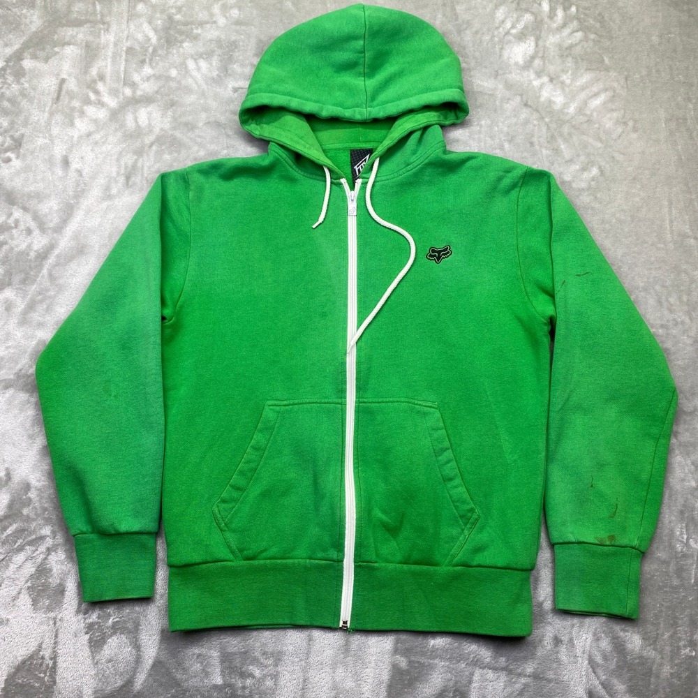 Fox Racing Full Zip Hoodie Green Men's Medium Logo Pocket Casual Athletic